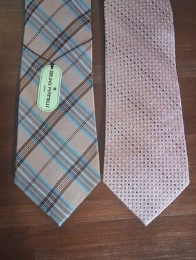 2 Bruno Piattelli Pink Grey Plaid Microgeometric Silk Men's Ties
